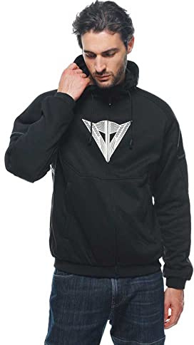 Dainese - Daemon X Safety Hoodie Full Zip, Motorrad Fleecejacke, Mesh Gewebe, Schulter Und Ellbogenprotektoren, Herren Motorradjacke, Schwarz/Schwarz/Weiß, 62