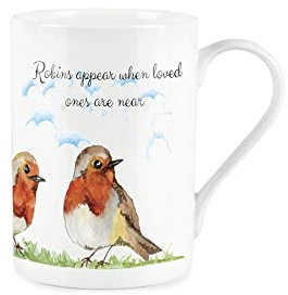 Purely Home Birds Mug 'Robins Appear When Love Ones are Near' - Fine Bone China Style White - Sympathies/Loss Mug Coffee/Tea Present Gift