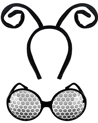 AWAVM 2 Stück schwarze Samt-Ameisenantenne Haarband und Sonnenbrillen Insektenaugen Haarreifen Kostüm Zubehör für Halloween Festival