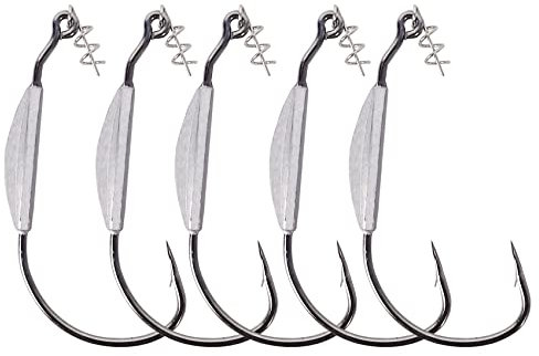 Eupheng 3/0 4/0 5/0 Weighted Swimbait Hooks, Weedless Weighted Hooks with Twistlock for Bass Fishing 5 Pack