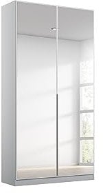Rauch Möbel Alabama Drehtürenschrank Schrank Kleiderschrank Weiss / Grau mit Spiegel, 2-türig, Inklusive Zubehörpaket Basic, 1 Kleiderstange, 2 Einlegeböden, BxHxT 91x229x54 cm