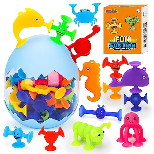 Flnlano Suction Toys, 30 Pcs Kids Bath Toys for Age 3+, Travel Toys for Toddlers Sensory Toys Birthday Gifts for Boys Girls, Fidget Toys for Kids Bathtub Toys Animal Bath Toys