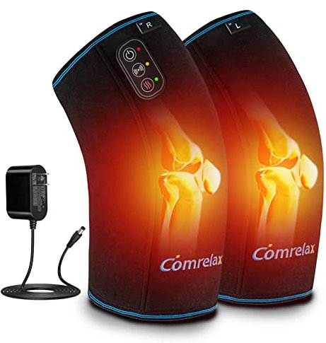 Knee Massager with Heat & Vibration, Heated Brace for Pain Relief, Heating Pad for Knee Joint Pain, Leg Massager, 3 Vibration Modes 3 Heat Levels, AC Adapter Provide More Heat(No Battery)