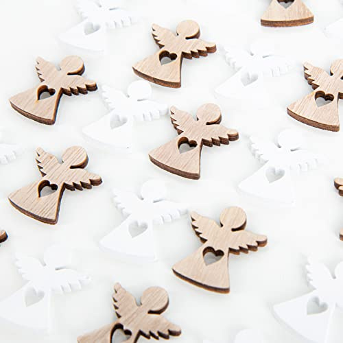 24 Mini-Engel aus Holz zum Streuen – ca. 3 cm – Schutzengel in Natur & Weiß – Streudeko, Tischdeko, Bastelmaterial & Glücksbringer zur Weihnachtszeit – Logbuch-Verlag
