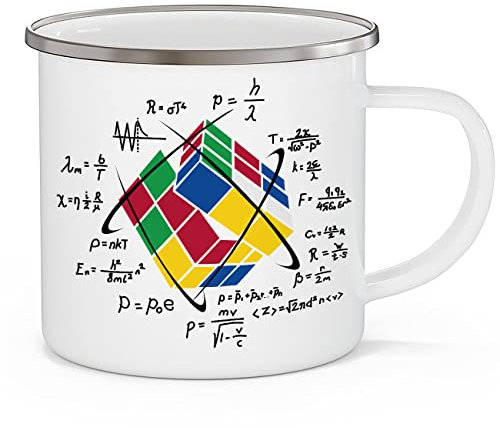 OM3® Magic Cube Emaille-Tasse Puzzle Game Nerd Retro II | Emailletasse Emaille Becher | 12oz 300ml | Beidseitig Bedruckt | Weiß-Metall