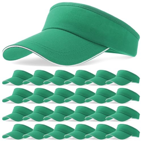 Bonuci Paquete de 24 gorras deportivas unisex con visera ajustable con protección UV para playa, piscina, golf, tenis, béisbol, gorras a granel, Verde, Talla única