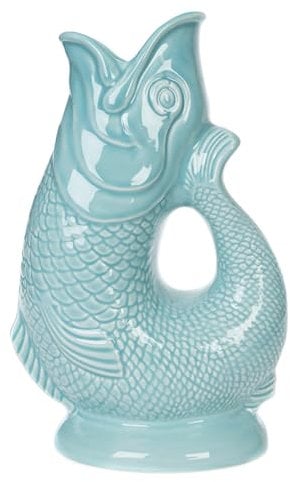 Gurgly Iconic Kingfisher Glug Jug Large 28cm 1.4L – Fish Water Jug, Decorative Fish Vase, Ornament, Carafe (Bleu d'œuf de canard)