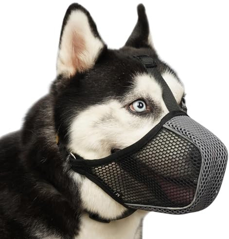 Hundemaulkorb, weicher Netzmaulkorb für große, mittelgroße und kleine Hunde zum Fressen, Fellpflege, Beißen, Kauen, atmungsaktiver Maulkorb mit Halsband für Labrador Retriever Poodle Husky