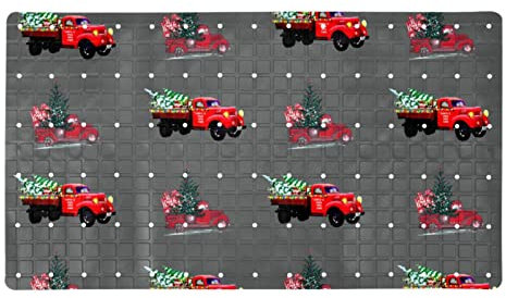 Duschmatte, rutschfest, Anti-Schimmel, rot, Auto-Weihnachtsbaum, Badewannen-Matten, 38,5 x 68 cm, Gummi-Duschmatte für Innendusche, rutschfeste Duschmatten mit Abflusslöchern und Saugnäpfen,