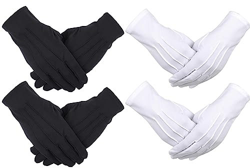QIUMING 4 Paare weiße Etikettenhandschuhe kostüm handschuhe weiß Erwachsene Uniform Handschuhe Handschuhe mit Biesen in Einheitsgröße für Verpflegung und besondere Anlässe und Schmuckinspektion (A)