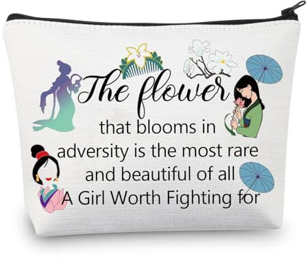 BNQL Mulan Geschenke für Frauen Mädchen Mulan Prinzessin Make-up Kosmetiktasche Mulan Flower Fan Geschenke inspiriert ein Mädchen lohnt sich zu kämpfen, Mulan Princess Make-up-Tasche