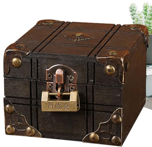 -Schmucktruhe - Retro-Aufbewahrungsbox aus Holz,Mit Schloss Vintage Schmuck Schatzkiste Kleine Aufbewahrungsbox für Zuhause, Kindergeschenk, Desktop-Organizer