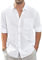 J.VER Men's White Linen Cotton Shirts Long Sleeve Regular Fit Casual Solid Lightweight Summer Beach Shirt with Pocket S