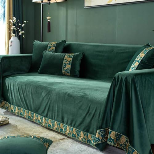 Ayoiow Sofabezug Hussen Sofahusse Grün Sofa Überzug 2 Sitzer Plüsch Einfarbig Mit Wolkenmusterkanten