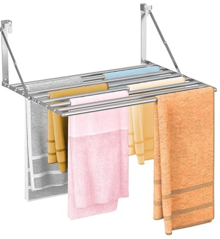 Innotic Foldable Wall Mounted Clothes Airer, Heavy Duty Wall Mounted Drying Rack Stainless Steel, Easy to assemble Space Saving Drying For Indoor Outdoor, Silver