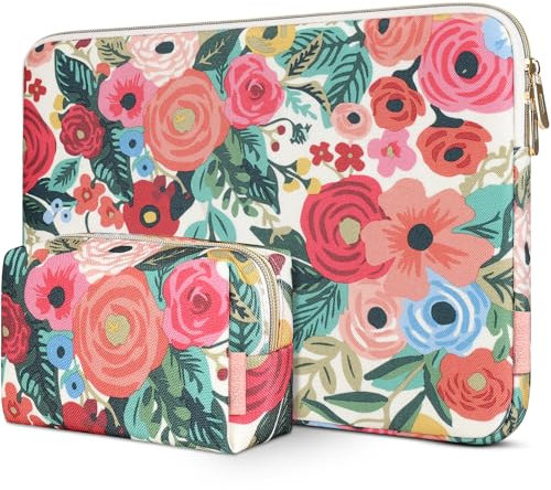 DOMISO 17,3 Zoll Laptop Hülle Tasche Wasserdicht Laptophülle Laptoptasche Sleeve Schutzhülle mit floralen Mustern für MacBook, HP, Dell, Asus Notebook,Rose