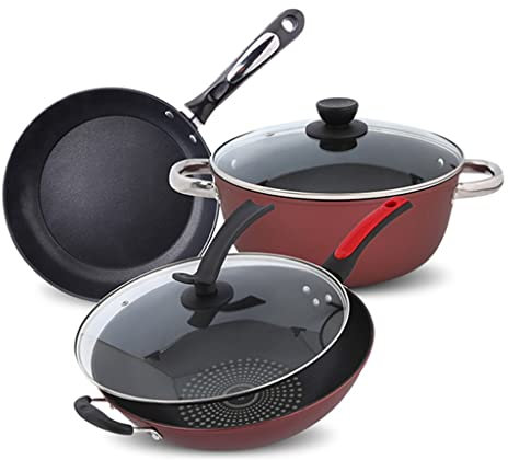 CRBUDY Cookware Cookware Set Soup Pot Set Frying Pan Milk Pot Cooking Pot Saucepan Non-Stick Pan Set Casserole Wok