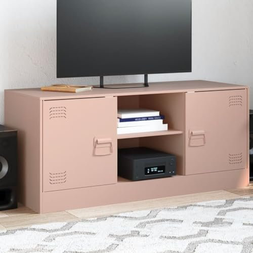 Keyroto Metall Sideboard TV Schrank Fernseher Tisch Modern Unterschrank TV Schrank Stahl Rosa 99x39x44 cm