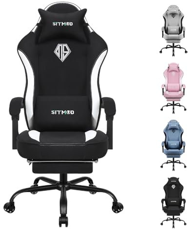 SITMOD Sedia da Gaming Ergonomica, Gaming Chair da Ufficio Tessuto con Poggiapiedi, Ampia Sedia Girevole Imbottita per Computer con Supporto Lombare e Poggiatesta, Carico 150 Kg