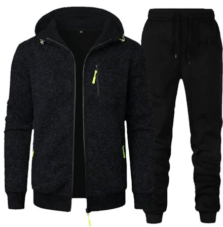 Trainingsanzug Herren Set Baumwolle Jogginganzug mit Reißverschluss Einfarbig Tracksuit Kapuze Pullover Sportanzug 2 Teilig Hoodie & Sporthose Casual Hausanzug Sport Anzug Activewear(Black,3XL)