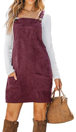 CUPSHE Mini abito casual da donna con scollo quadrato in velluto a coste tinta unita tasca frontale spalline larghe corto abito generale, Rosso vinaccia, M