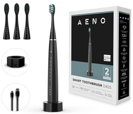 AENO DB2S Sonic Elektrische Zahnbürste – Smart App, 12 Modi, Benutzerdefinierte Einstellungen, 90-Tage-Akku, 46.000 Vibrationen/Min, Premium-Borsten, Bürstenkopf-Erinnerung, kabelloses Aufladen