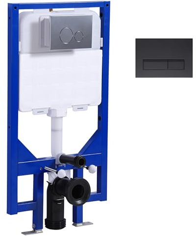 HOROW Vorwandelement Unterputzspülkasten für Wand-WC,inkl. Drückerplatte/Betätigungsplatte mit 2-Mengen-Spültechnik, Stahlkonstruktion,90-110 mm Dicke, schwarz rechteckig
