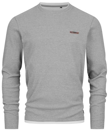 Indicode Herren INSigfinn Langarmshirt aus Baumwollmix | Herrenshirt Langarm Longsleeve Shirt Männer Lt Grey, S