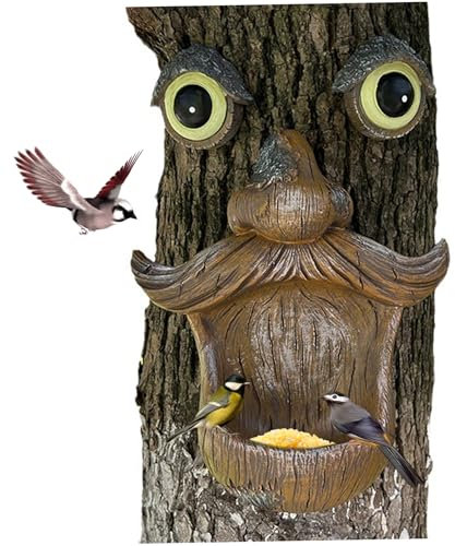 CUCUFA Baum Gesicht Vogel Feeder Harz wetterbeständiger Baum Vogel Feeder Old Man Baumgesicht lustiges dekoratives Baumdekor für Gartenhof im Freien, Baumgesichter Dekor Outdoor