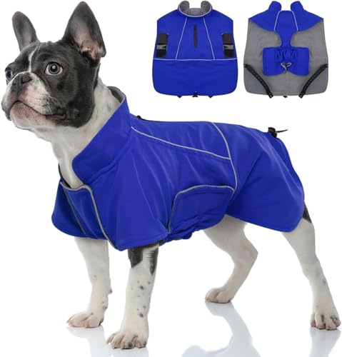 Katzinst Regenmantel Hunde, Hundejacke Winter Warmer Hunderegenmantel für Mittelgroße Hunde,Hundemantel Wasserdicht, HundeKleidung Reflektierender Streifen Blau M