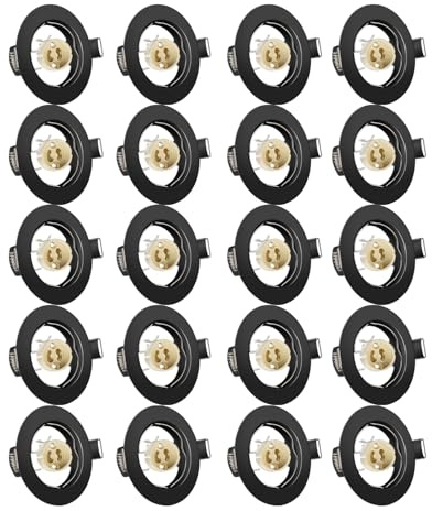 Projecteurs Spot Encastrable GU10 Set Cadre Avec Douille Céramique GU10, Noir Mat Rond Cadre de Montage Spot LED, Ouverture Ø55mm-70mm, Pour Spots de Plafond, Lot de 20