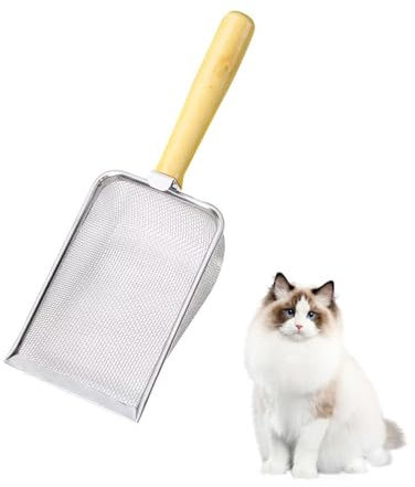 Weenwill Pelle à Litière pour Chat en Métal avec Poignée en Bois Pelle à Sable à Tamis pour Chat Litière Agglomérante