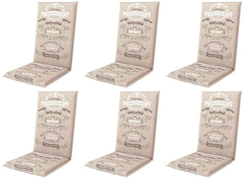 Gardissimo 6er Set Hochlehner 6605 Creme mit Schrift, Gartenstuhlauflagen 120 x 50 x 8 cm Auflagen Polsterauflagen UV-Lichtecht Stuhlauflagen Sitzauflagen