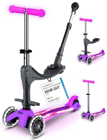 micro™ Mini micro Glow LED Plus 3in1 | Höhenverstellbar & Mitwachsend | Das ORIGINAL | Kinderroller ab 1 Jahr | Inklusive LED Rollen, Griff & Sitz | Jungs & Mädchen 1-6 Jahre (Frosty Pink)
