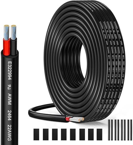 Cavo Elettrico 22 AWG 2 x 0,34 mm² UL2464-5 Metri, 2 Conduttori in Rame Stagnato, 300V, Ideale per Illuminazione LED Auto, Casa e Applicazioni Esterne
