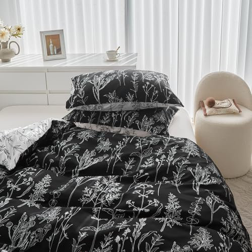 WUMIUER Kissenbezug 40 x 80 (Set mit 2) Schwarz Weiß Flanze Muster - Weich Mikrofaser mit Reißverschluss Kissenbezüge - für Bett Sofa Kissen 40 x 80 cm - Kissenhülle Kopfkissenbezug