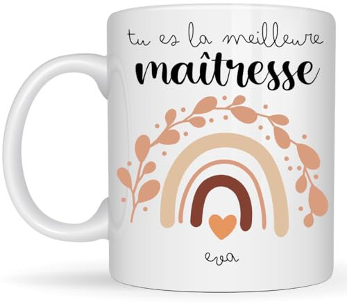 henrietteandco - Mug Maîtresse Personnalisé Cadeau Fin d’Année Original | Tasse Prénom Enseignante École | Idée Cadeau Institutrice 330ml Céramique Blanc