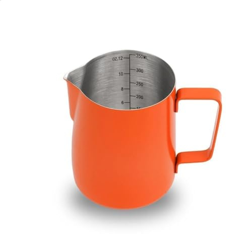 watchget 12oz Milk Frothing Pitcher Stainless Steel Espresso Steaming Jug | Clear Internal Scale, Milk Coffee Cappuccino Latte Art Barista Steam Pitchers,Barista Coffee Bar Accessories, 350ml, Orange
