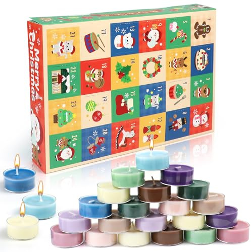 Adventskalender Duftkerzen 2025, 24 Tages Weihnachts Countdown Kalender mit 24 Duftkerzen, Duftteelichter Weihnachten, Adventskalender Teelichter, Weihnachtskalender Geschenk für Frauen und Herren