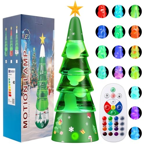 LampGreen Lavalampe,Weihnachtslampe mit Fernbedienung,15-Farbige LED Stimmungslampe für Weihnachten Wohnungsdekoration Geschenk -Grün Sockel