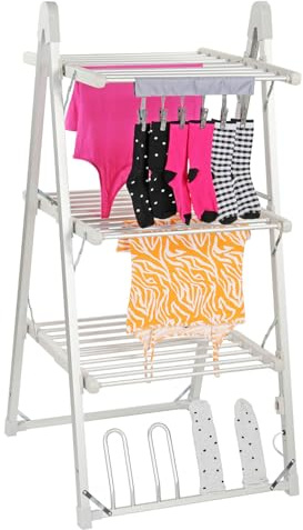 Taylor & Brown 3 Tier A Frame Heated Clothes Airer | Folding Aluminium Clothes Drying Rack | Electric Laundry Drying Horse Rack | 330W Energy Efficient 30 Rails, 135cm, 17.5m Drying Space