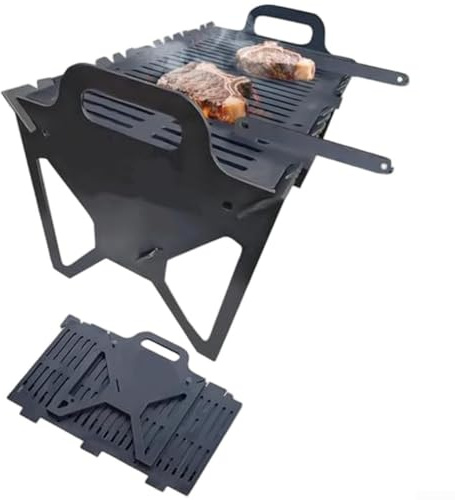 Jotekonoby Griglia per barbecue portatile con fessura in acciaio, pieghevole, senza attrezzi, leggera, da campeggio, da tavolo, per cucinare in legno di carbone, design compatibile