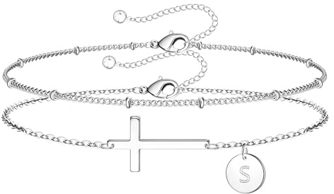Armband Damen Gold Silber, Kreuz Armband mit Buchstaben für Mädchen Frauen | Vergoldet/Versilbert Armband Hypoallergen Armbänder Geburtstagsgeschenk Geschenke für Frauen Mädchen Kinder