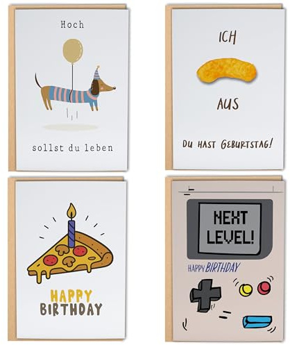 Lovely Cards - Lustige Geburtstagskarte - 4er-Set - Premium Karten zum Geburtstag für Freundin, Freund, Mann, Frau Kollegin & Kollegen - wunderschöne A6 mit Umschlag