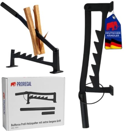 PROREGAL Bullforce Holzspalter manuell zur Wandmontage mit 2 Griffe Handholzspalter Brennholzspalter Anzündholz Spalter Wandhalterung Handholzspalter Spanmesser Wood Splitter Outdoor Holz Wand