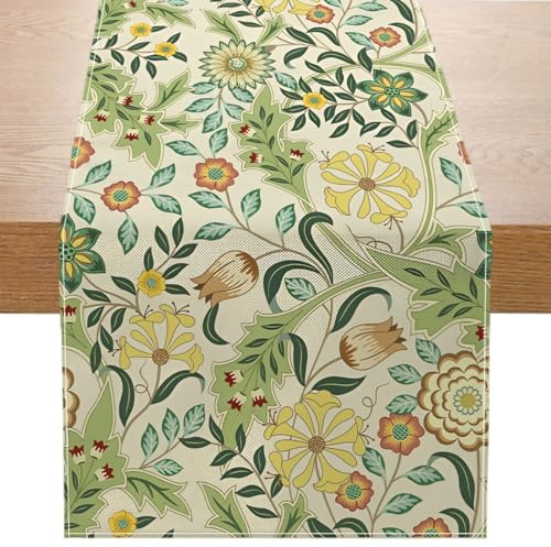 Blumen Wald Grün Frühling und Sommer Tischläufer - Saisonnal Frühling und Sommer Landhaus Deko Küche Tisch - Dekoration Drinnen Urlaub Party Dekor - 33x183 cm