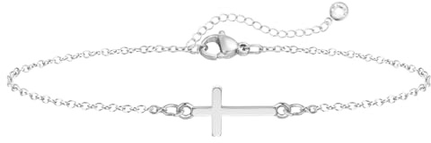 Emibele Kreuz Armband für Frauen, Einfach Religiös Kreuz Armband Oster Geschenke, Verstellbar Zart Dünn Handkette,Geschichtet Glaube Silber Schmuck Firmung Taufe Christlich Geschenke für Frauen