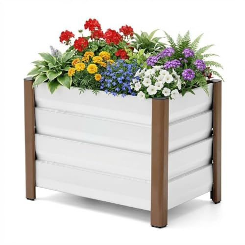 Hochbeet Aluminium 60x40x45cm, Rostfrei, Wetterfest, Tief, Weiß | Drainagelöcher, Abgerundete Ecken, Kantenschutz, Gemüse & Kräuter, Langlebig, Stabil, Garten, Sicher, Montageleicht, Robust