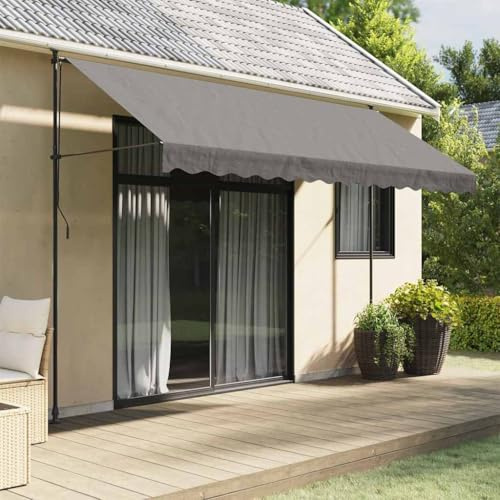 Pureyu Markise Einziehbar Anthrazit 350x150 cm Stoff und Stahl Sonnenschutz Windschutz Überdachung Vordach Rollo Jalousie Wasserdicht Wetterfest UV Ausfahrbar Kurbel Balkon Terrasse Garten Fenster