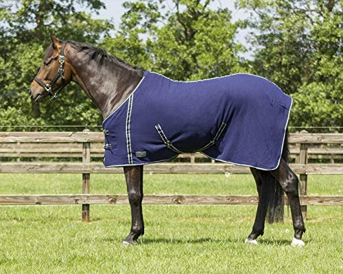 QHP Fleecedecke Abschwitzdecke Basic Kreuzgurte Frontverschuss (165 cm, Blau)